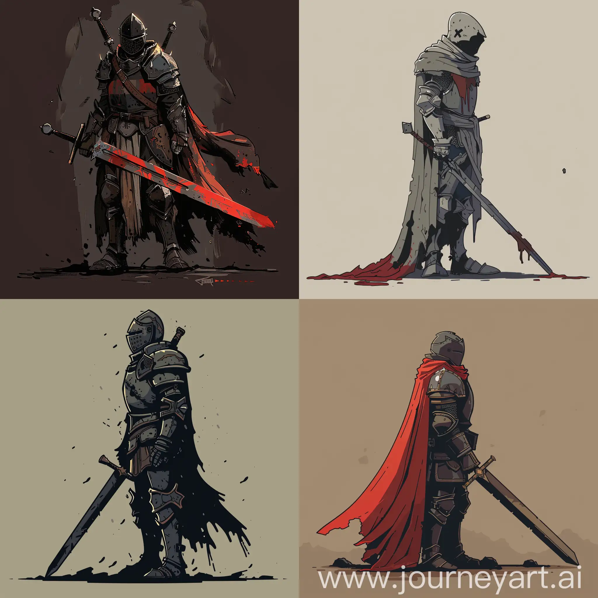 a knight character, warrior, in the style of darkest dungeon, side view 
