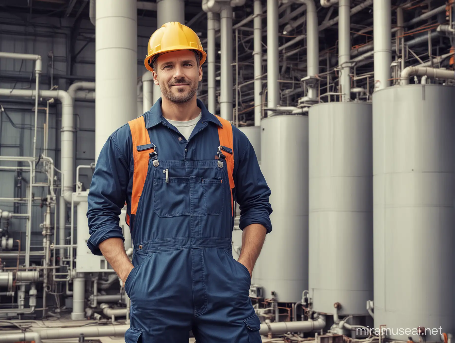 Expert Repairman in Overalls at Power Plant