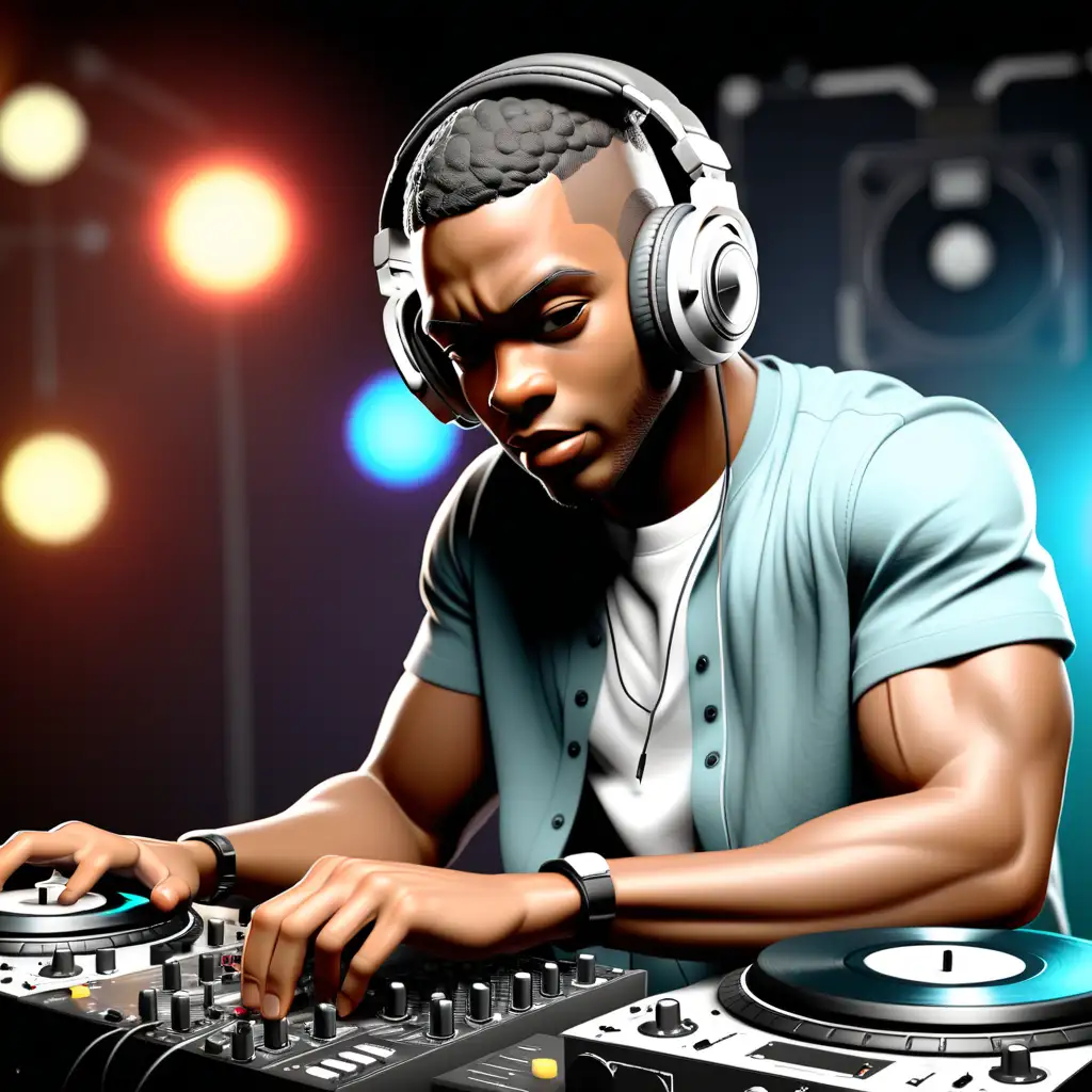 2 DJ  Mixing live with headphones African American Male
