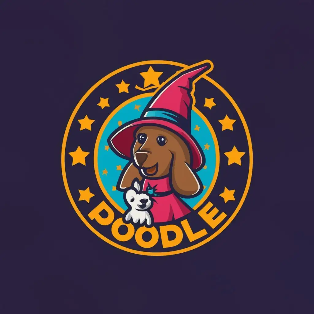 a logo design,with the text "What a wiz", main symbol:Wizard with a poodle,Moderate,clear background