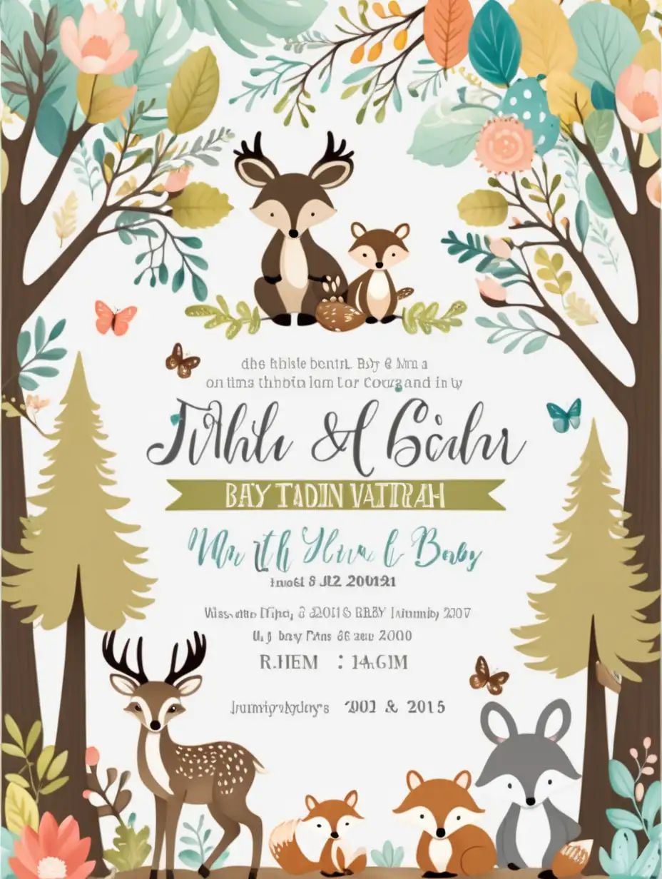 Colorful Woodland Baby Shower Invitation with Whimsical Animals