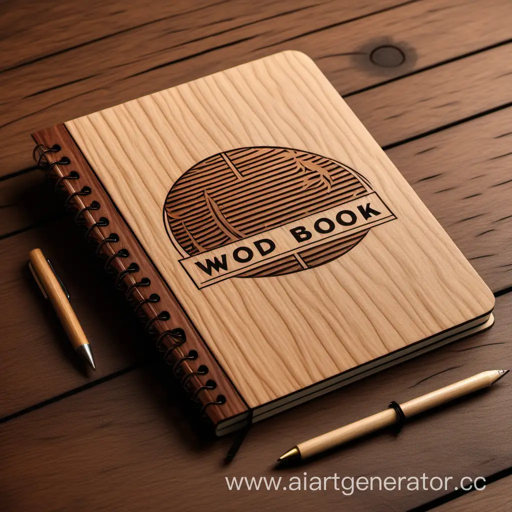 Сгенерируй логотип для магазина деревянных блокнотов с названием wood book