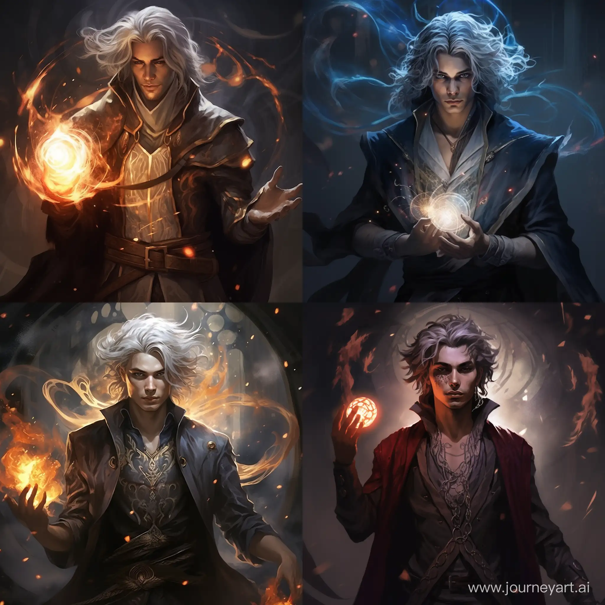 Create a drawing of a fantasy divine sorcerer that gets his powers from his fey ancestry (he’s human)
