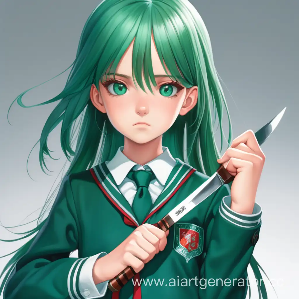 A 15-year-old girl wears a school uniform, her hair is red and her eyes are emerald green, her hair is a square, so they are not too long She holds a cleaver in her hands and her cold gaze hints that she is a Yangire who is ready to fight right now