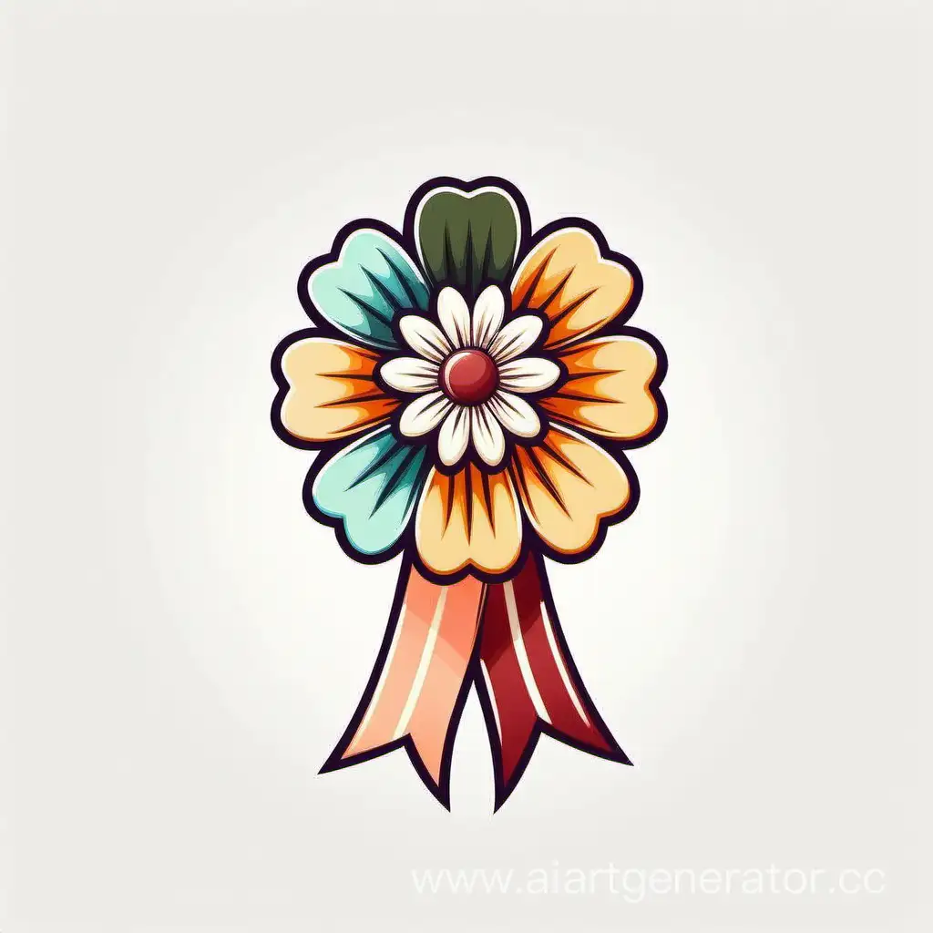 Simple logo of a flower ribbon badge three colors, made of a badge, white background.