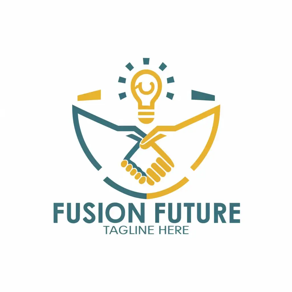 a logo design,with the text "Fusion Future", main symbol:Bulb and handshake,Moderate,be used in Legal industry,clear background