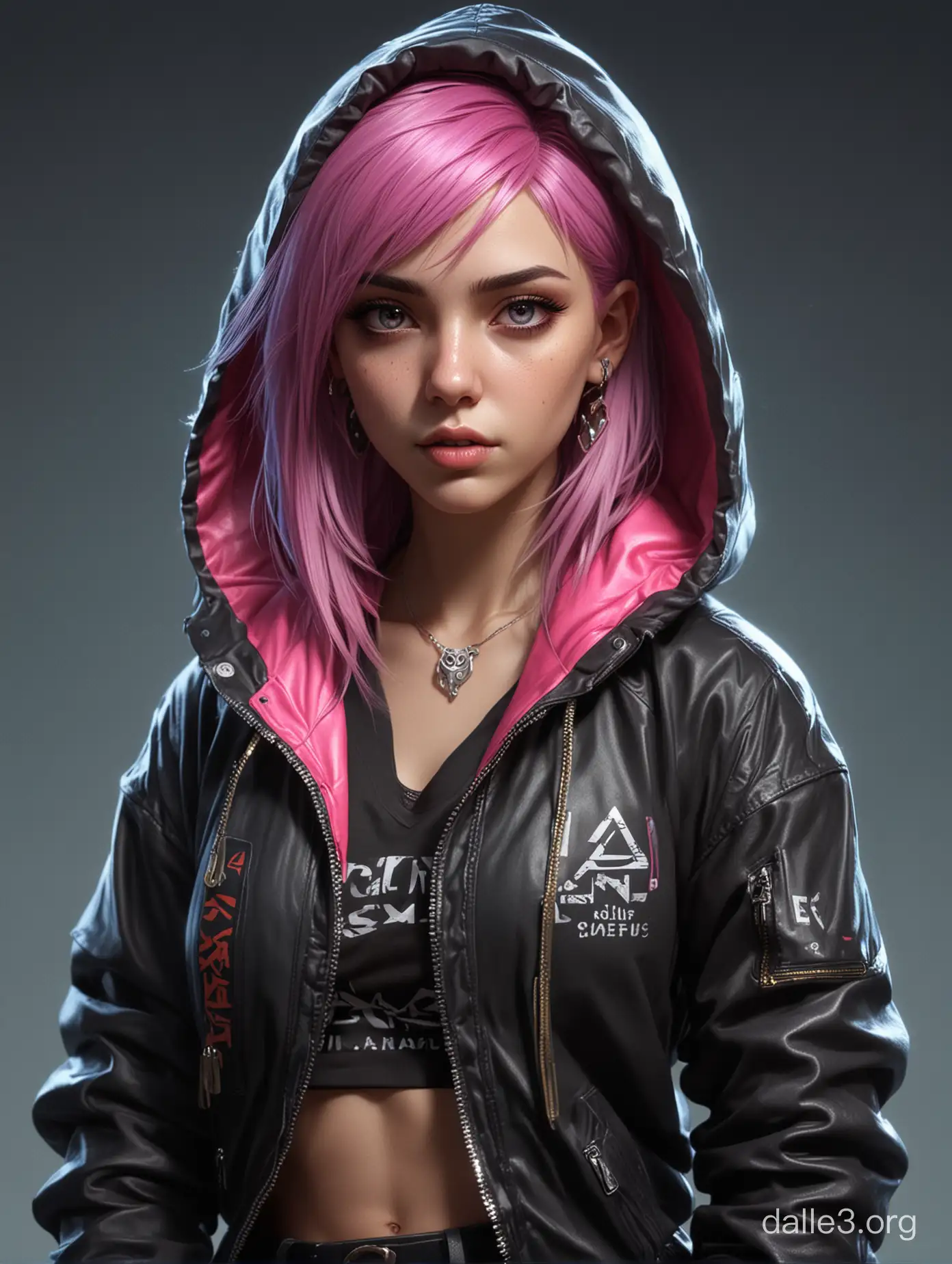 1girl, solo, long hair, looking at viewer, black hair, long sleeves, jewelry, sitting, closed mouth, purple eyes, jacket, full body, pink hair, multicolored hair, earrings, boots, shorts, socks, hood, pink eyes, black footwear, two-tone hair, black jacket, sleeves past wrists, black shorts, hood down, fishnets, hooded jacket,alien humanoid,female, sinister, beautuful, dark, emo, rave,  artwork of a futuristic artificial intelligence superstar with frames made of detailed circuits. marvel studios concept art. contrasting lights, glow, artstation HQ. creative character blue/glass gold design for cyberpunk,short hair, red fiery almond shaped  eyes, intricate, elegant, 8k, highly detailed, digital painting, concept art, smooth, sharp focus, league of legends concept art