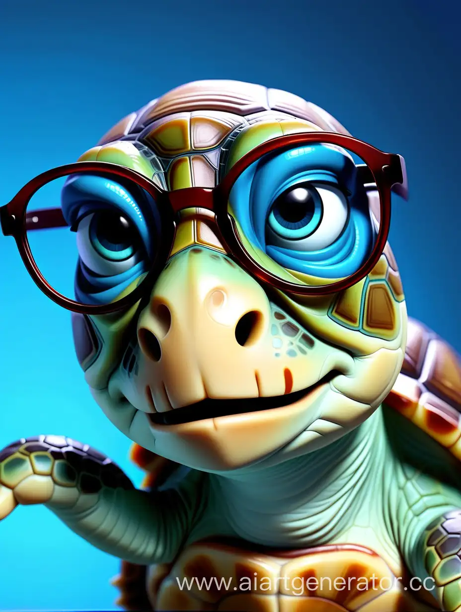 Clever-Cartoon-Turtle-Wearing-Glasses-on-Vibrant-Blue-Background