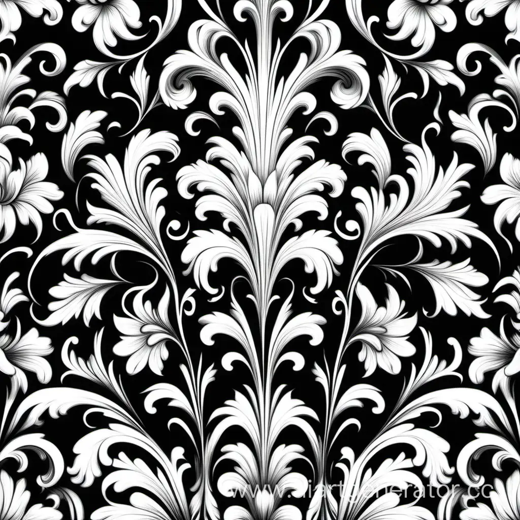 a pattern of floral, Baroque  movement, repeating pattern, white and black vector illustration 
