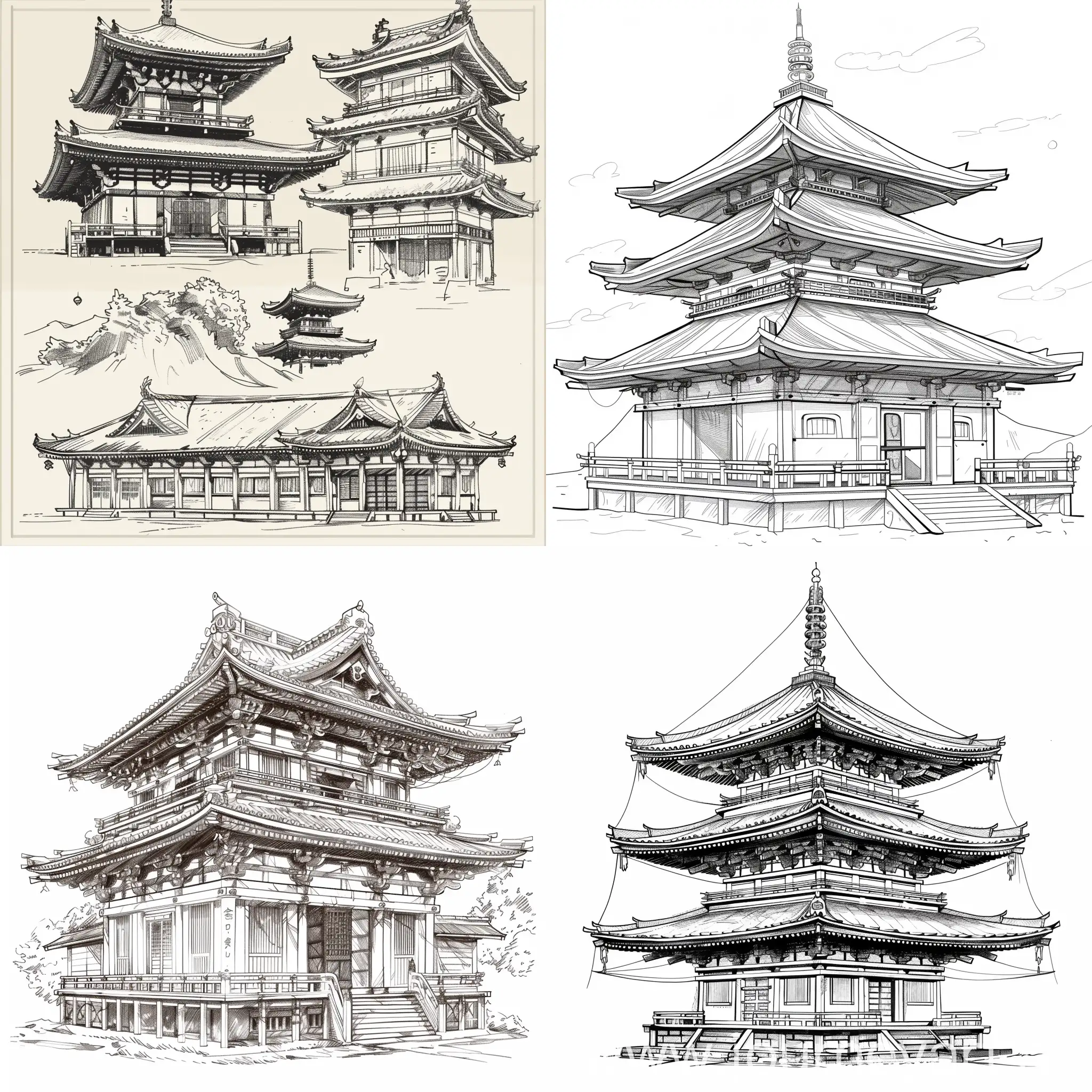 Traditional-Japanese-Architecture-Drawing-Elegantly-Rendered-Structure-in-Artistic-Style
