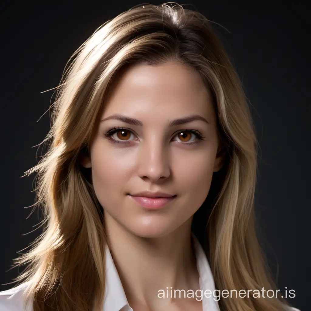 Portrait-of-a-Radiant-34YearOld-Woman-with-Long-Brown-Blond-Hair-and-Brown-Eyes