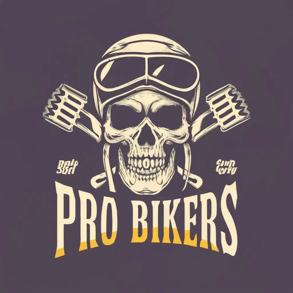 logo, Motorcycle skull and pistons, with the text "Pro Bikers ", typography, be used in Automotive industry