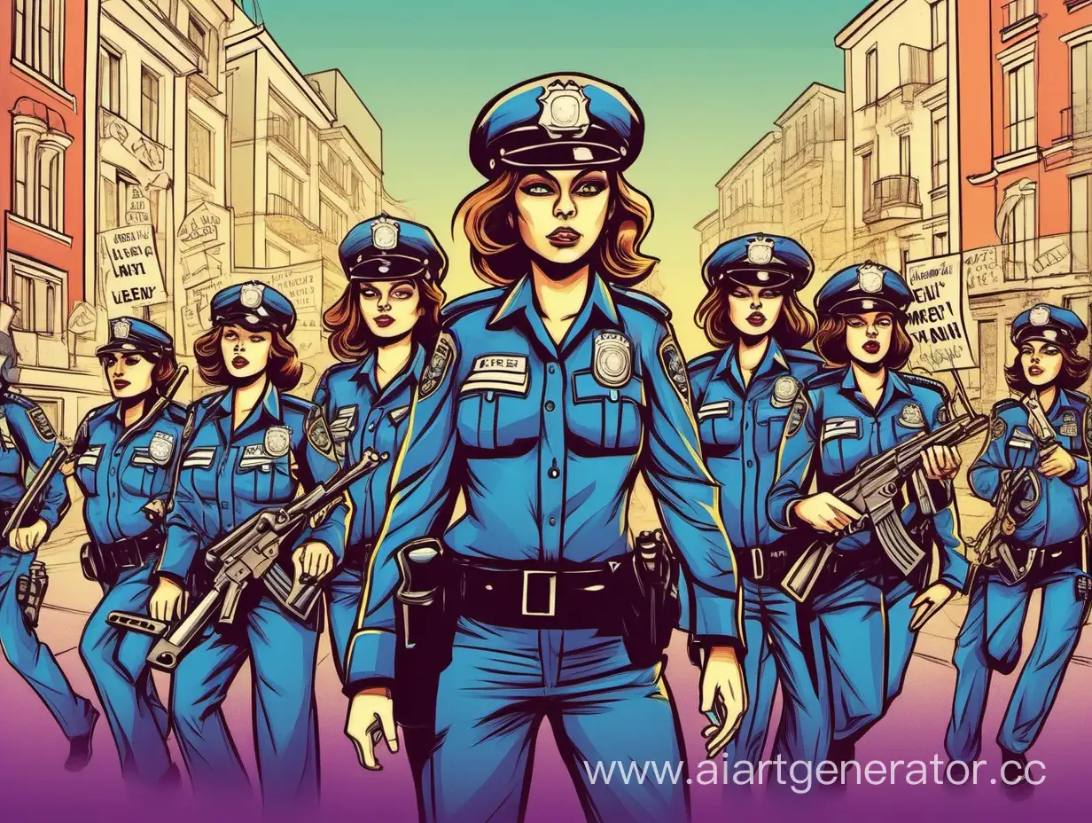 8 марта, полиция, милиция, международный женский день, плакат, мультяшности, горизонтальная ориентация, подпись праздника