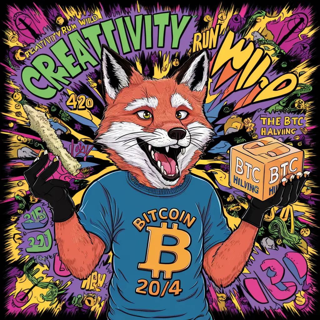 foxy crypto meme Bitcoin 20/4, creativity run wild, 4/20 , the BTC halving. 