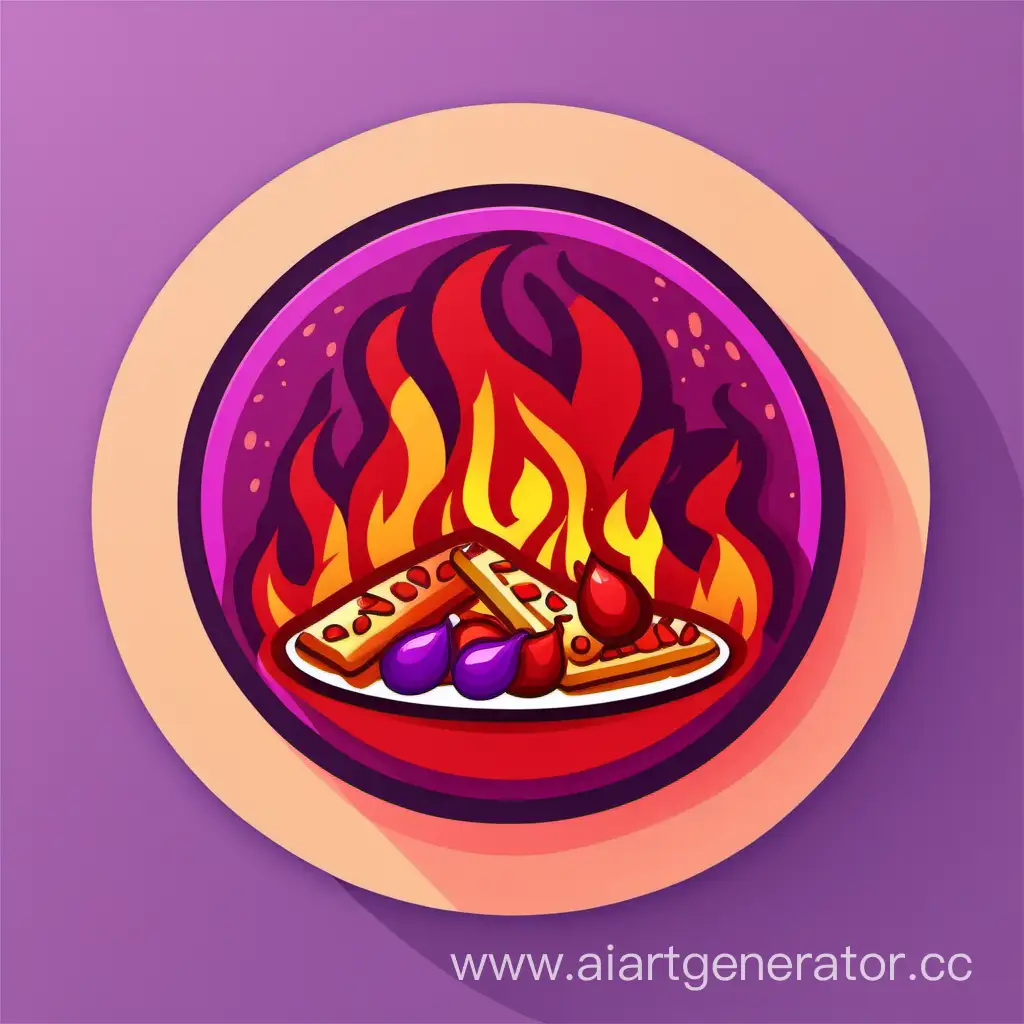 circle icon with purple and red fire with food