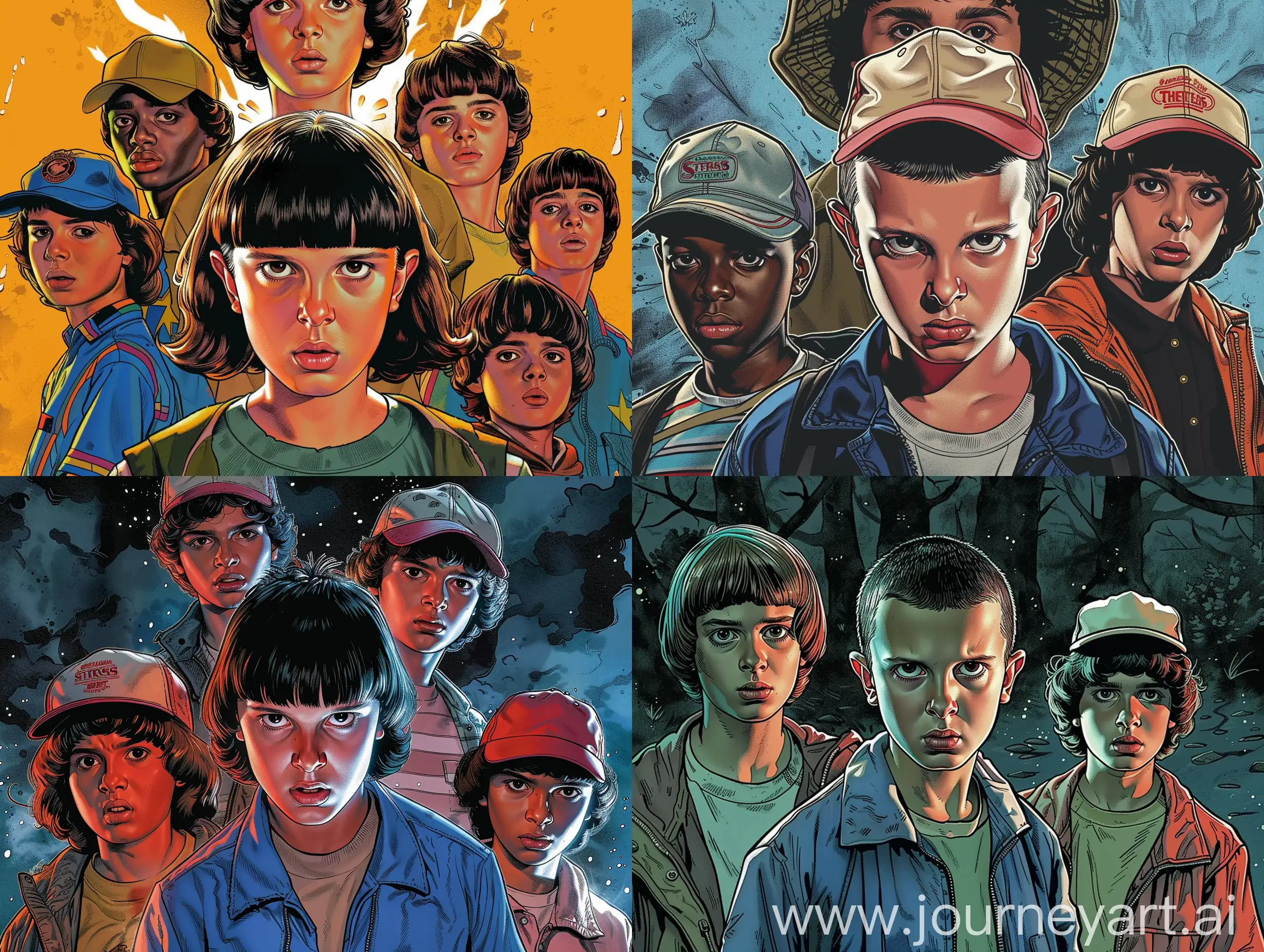 Retro-Comic-Art-Illustration-of-Stranger-Things-Characters-in-1960s-Style