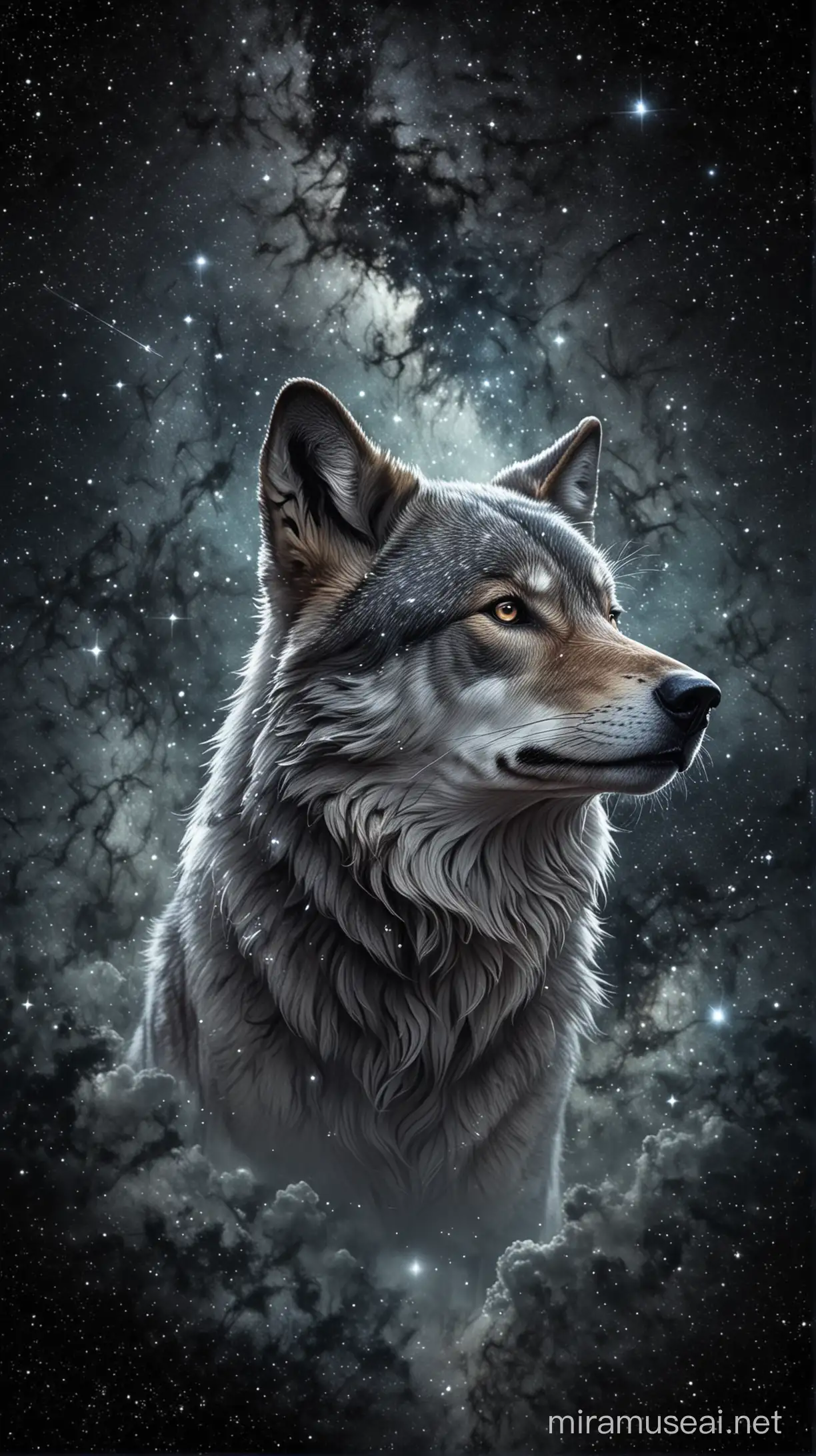 Celestial Constellation of the Wolf in the Sky