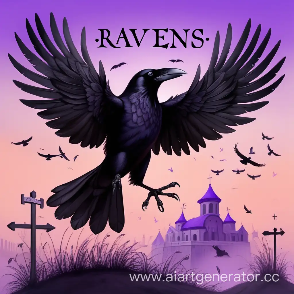 Majestic-Raven-Character-Art-Dark-Crow-with-RAVENS-Inscription-in-BlackPurple-Setting