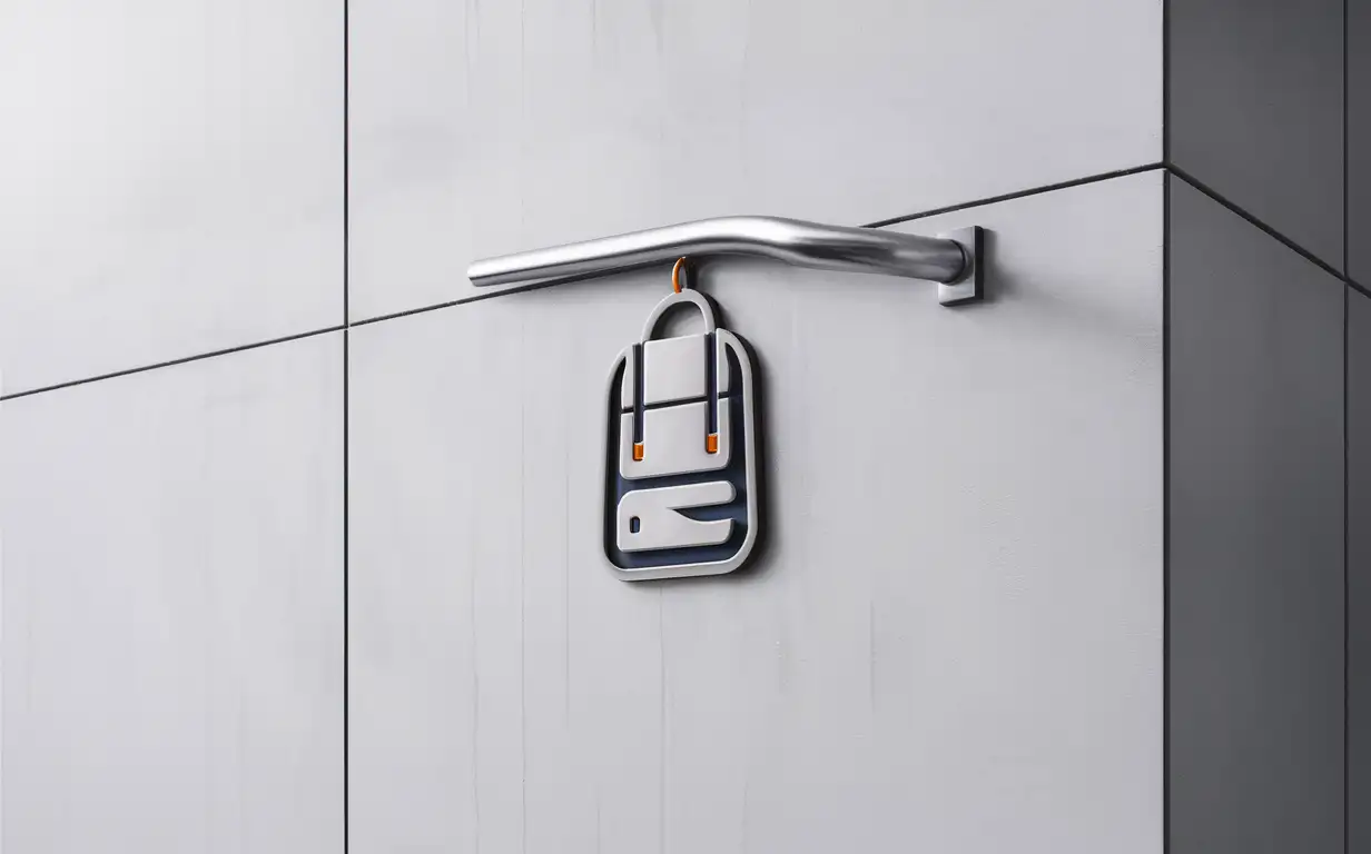 Backpack Hanging from Rod on White Background
