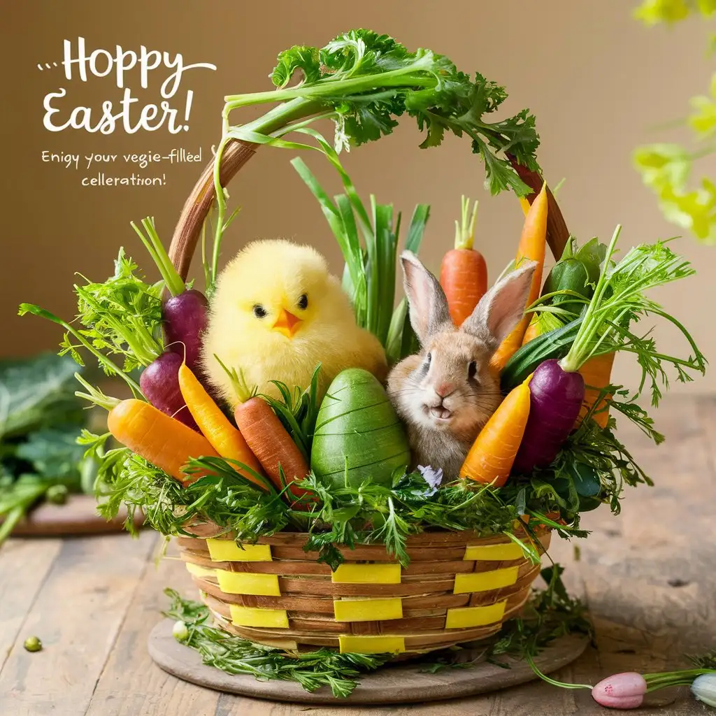 create an Happy Easter post using vegetables