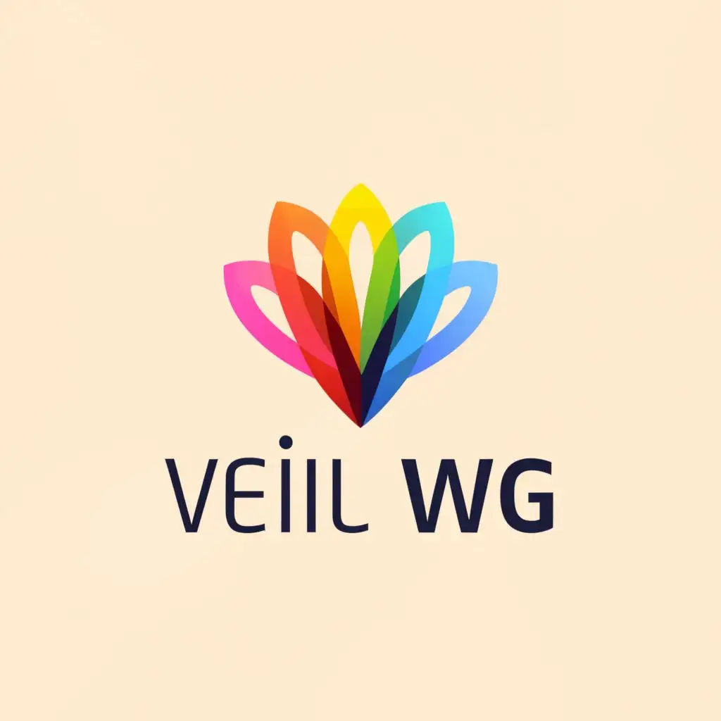 a logo design,with the text 'VEIL WG', the 'V' and the 'WG' have different colors, main symbol:Colorful Arrow in form of a Violet flower which ends in an artsy Arrow of a bow.,Moderate,be used in Smart Beauty Spa technology industry,clear background