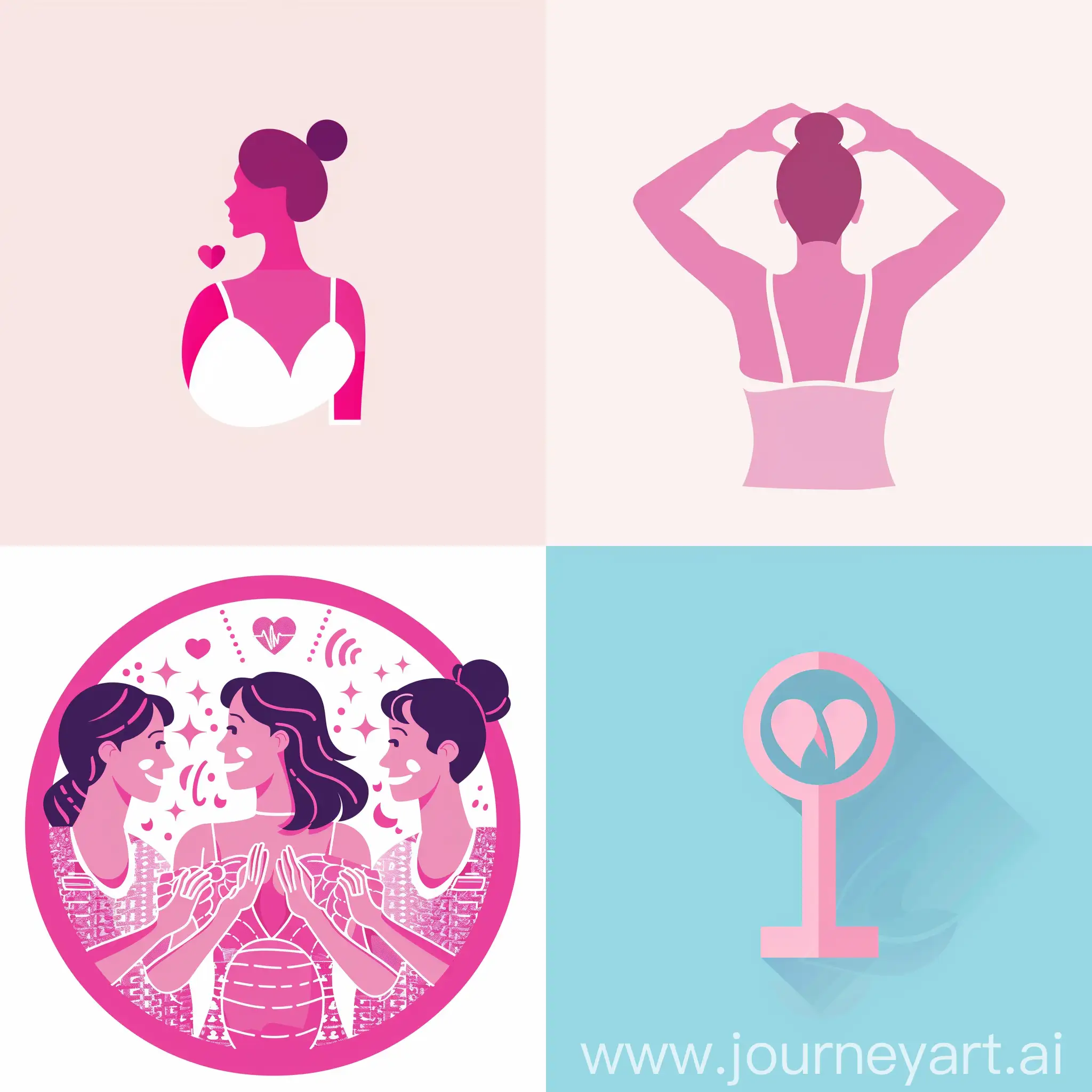 vector pictograms, breast self-examination in women, prevention, image in pink, minimalism