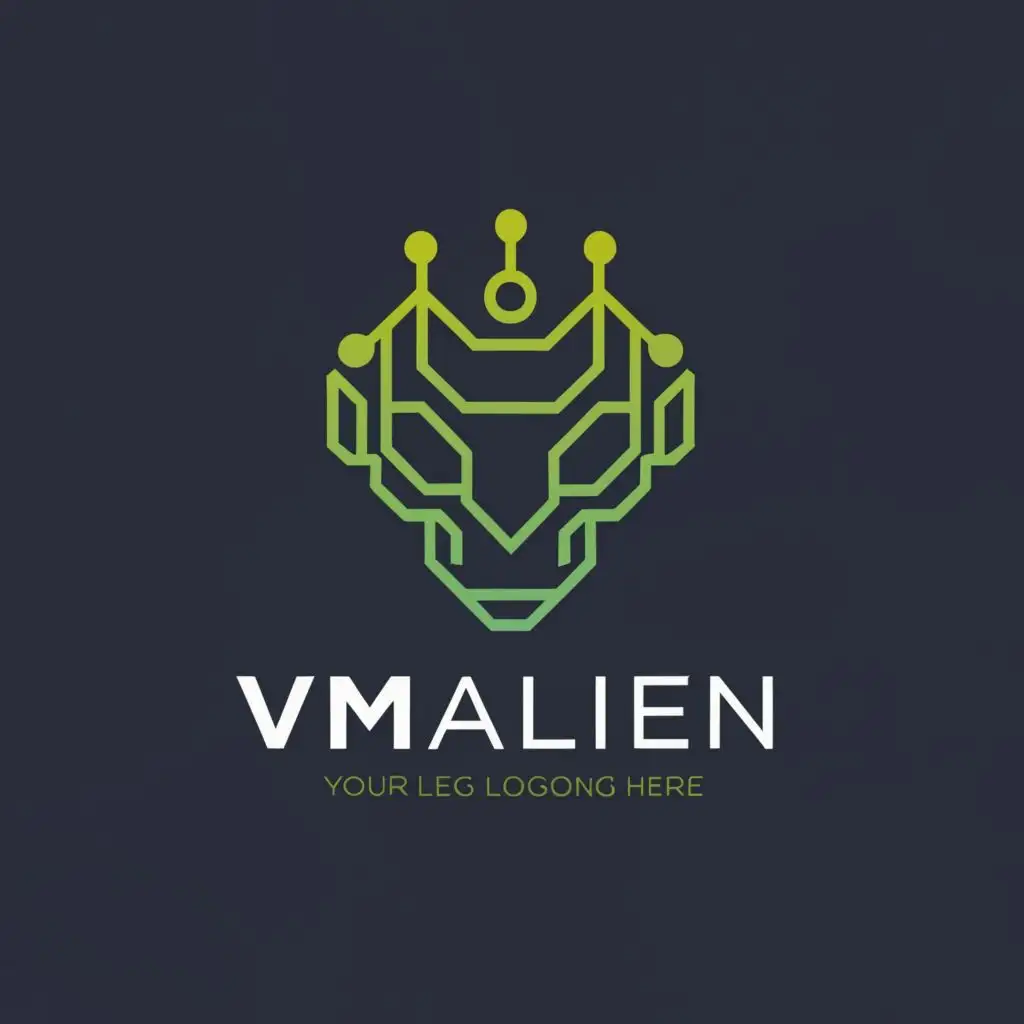 logo, alien with tech, with the text "vmalien",