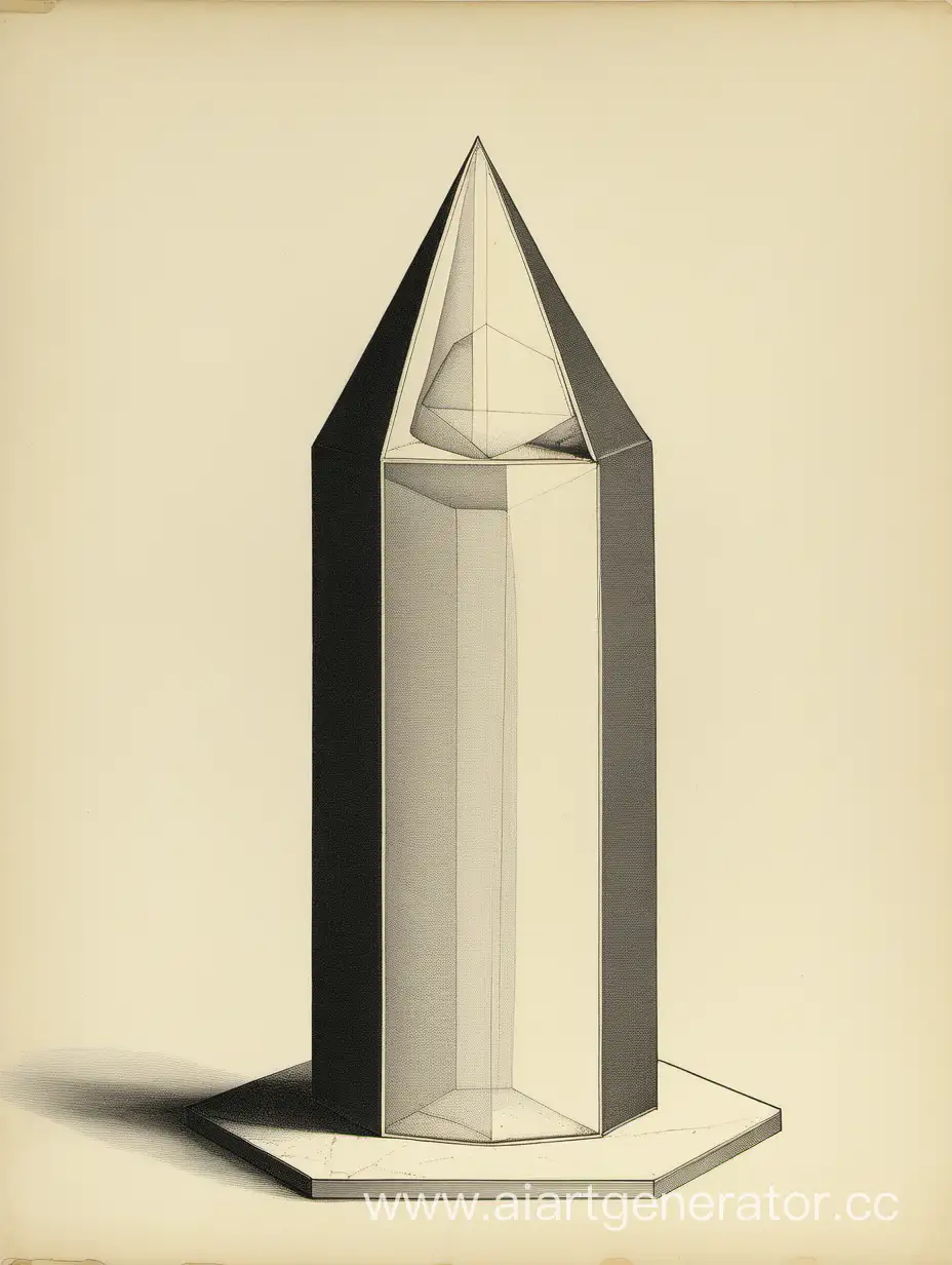 A thin elongated cylinder with a hexagonal base. On top of the top and bottoms sides, there is a hexagonal pyramid