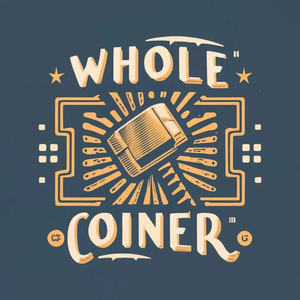 logo, Design a bold "Whole Coiner" font capturing the resilience of the Bitcoin blockchain and the unstoppable force of Thor's hammer. Use gold tones for Bitcoin's strength, integrate Mjolnir and blockchain symbols, and apply textures for depth. Experiment with layouts and gather feedback for a visually striking and detailed design., with the text "Whole Coiner", typography, be used in Entertainment industry
