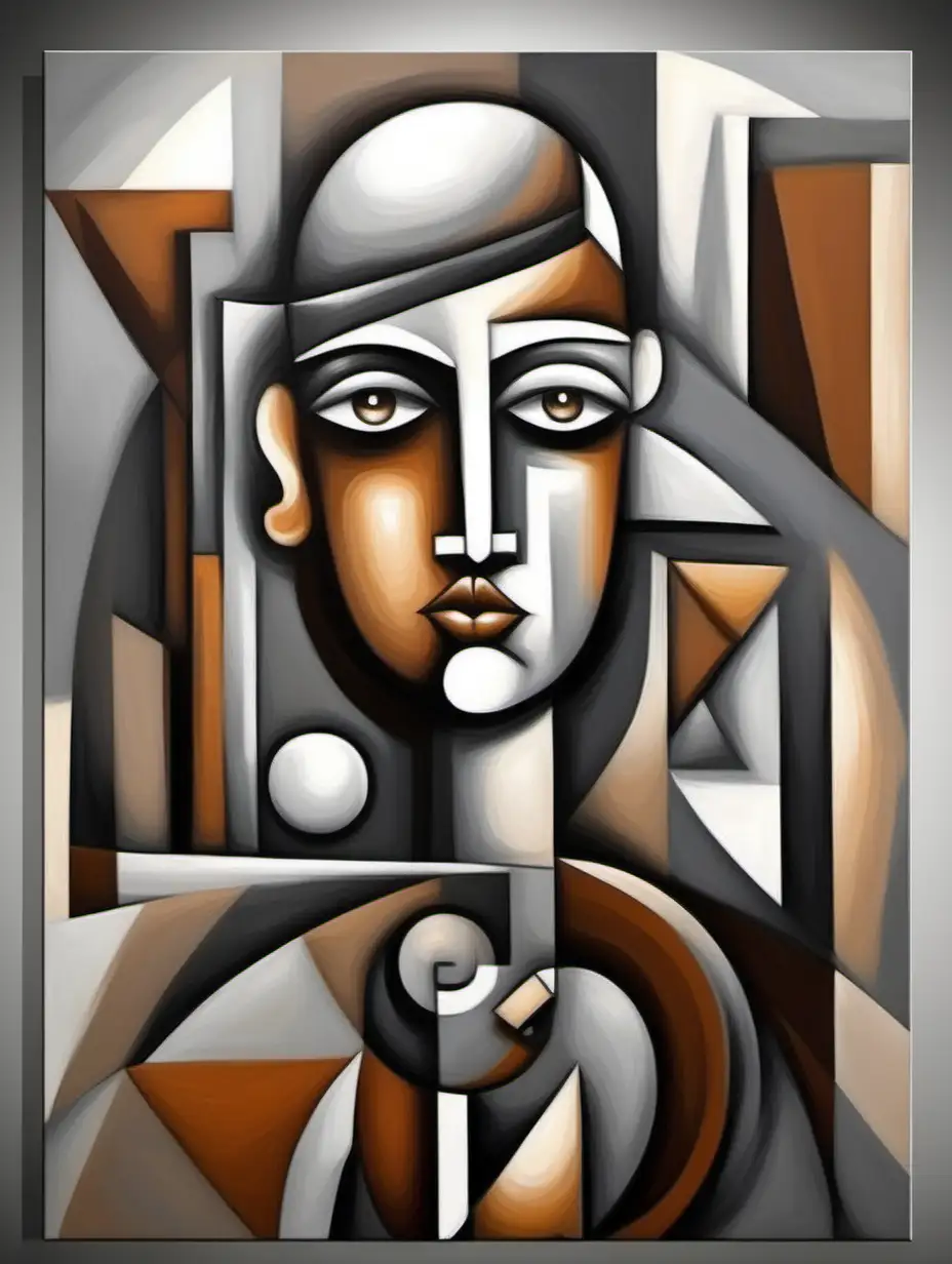 Cubist Artwork in Shades of Grey and Brown
