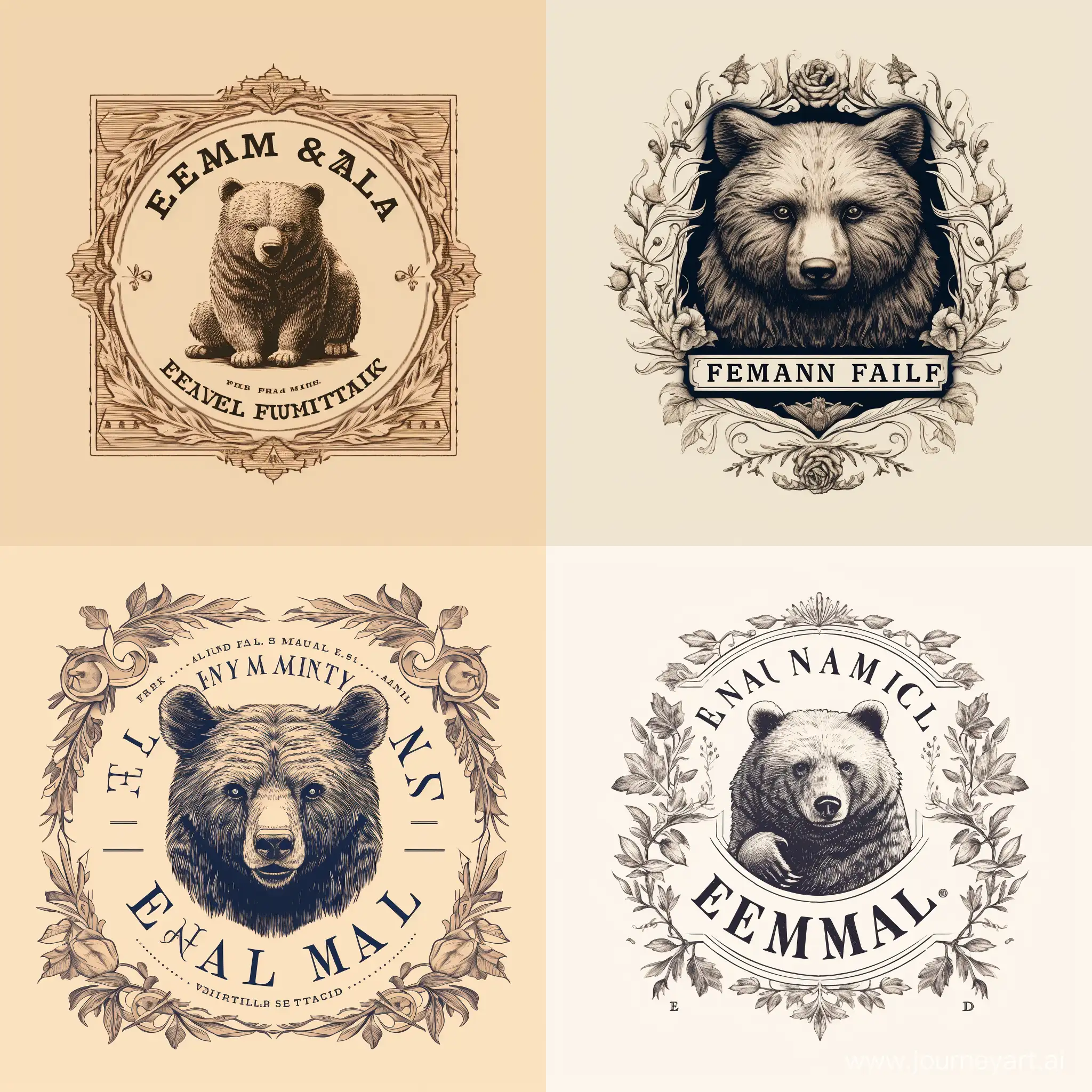 logo, stamp with the words, unframed, few details , elm bear in center