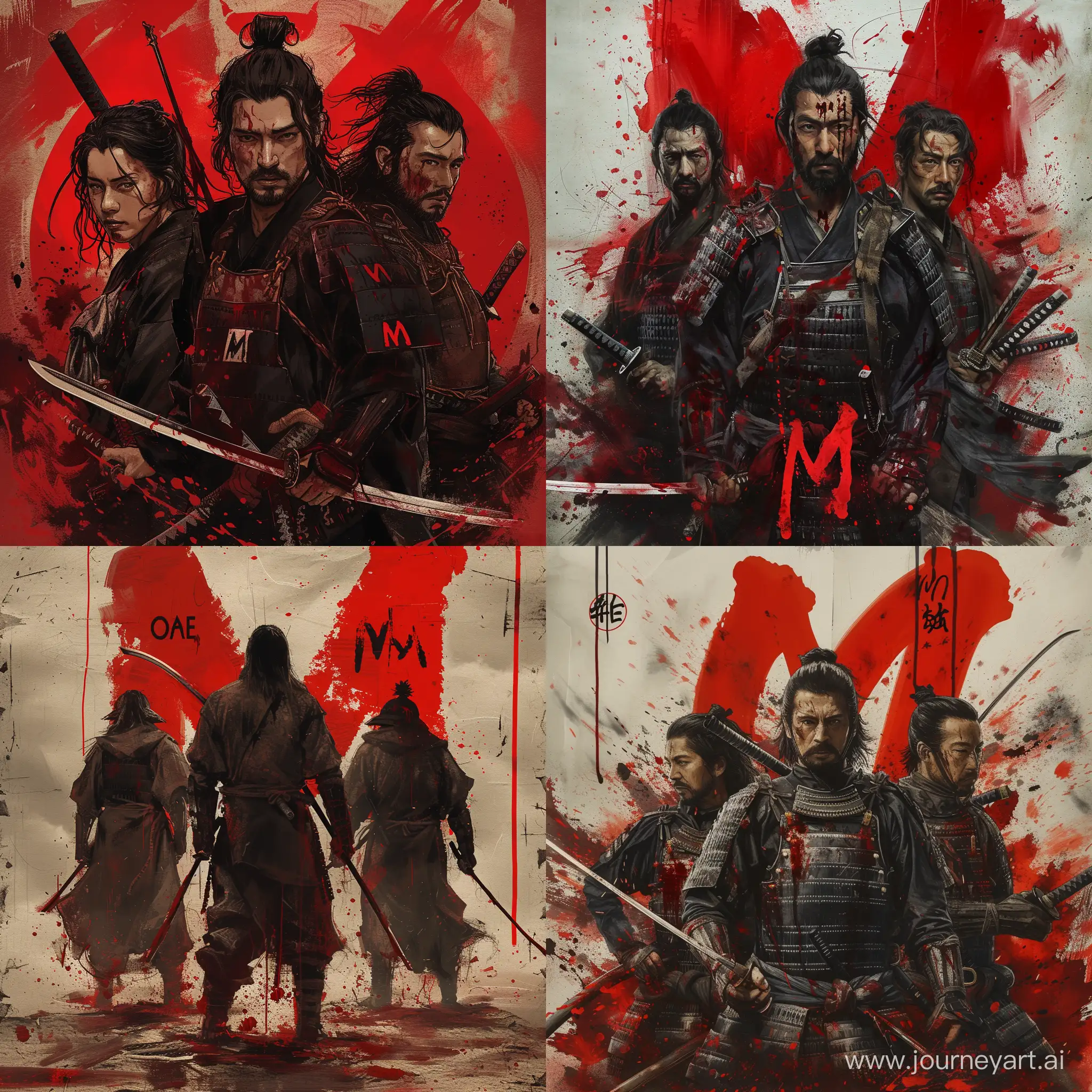 3 samurai’s alone in Joanna with triple M written in blood