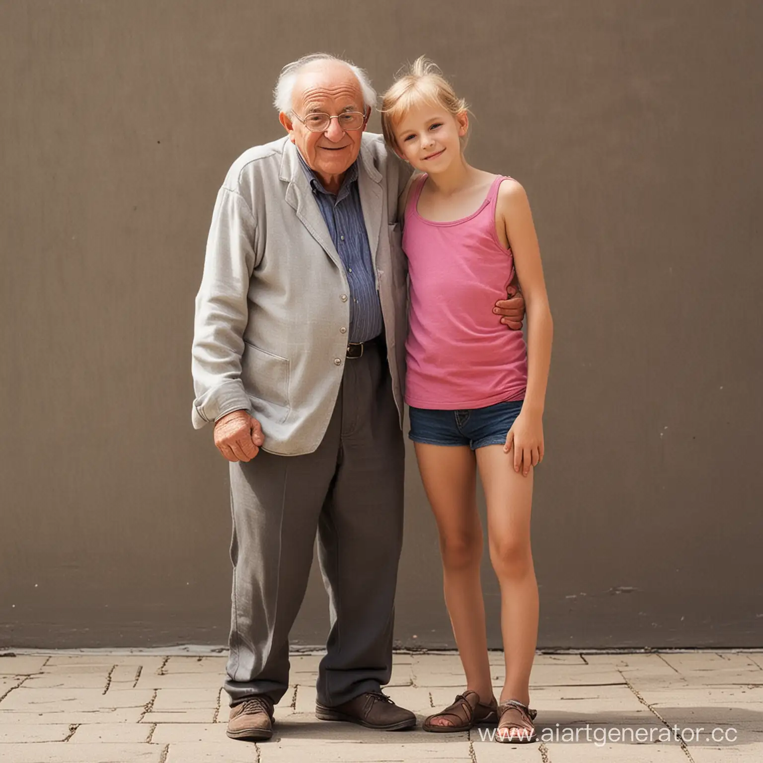 Gentle-Embrace-Tiny-Old-Man-and-Giant-Tween-Girl-Share-a-Tender-Moment