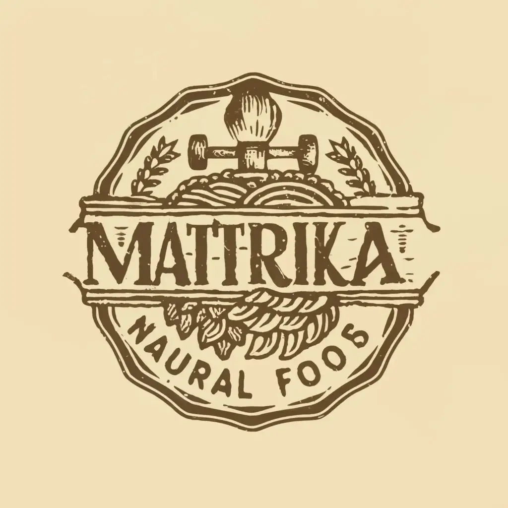 a logo design,with the text "MATRIKA natural foods", main symbol:Need to design LOGO for wood press oil manufacturing company named MATRIKA natural foods. Need logo that represent authentic wood press oil . should be unique in this cluttered market. Logo should not represent only oil bcz in future many products will be added like grains & its flour, pulses etc.,Moderate,be used in Restaurant industry,clear background