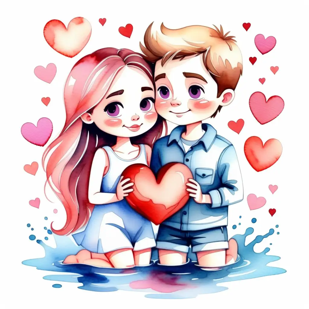 Valentines  cute water color 