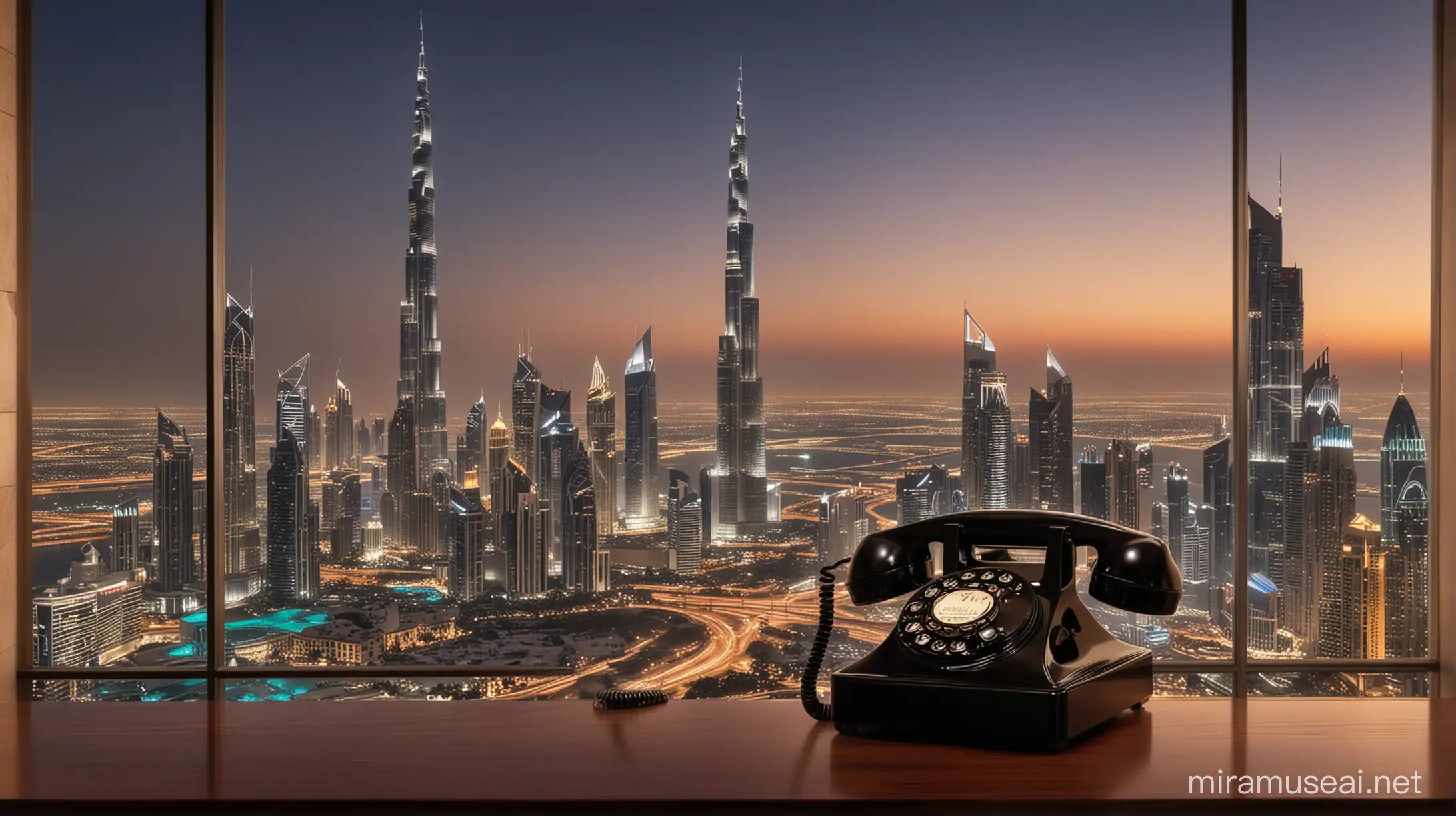 Retro Reception Call with Dubai Skyline and Burj Khalifa Tower