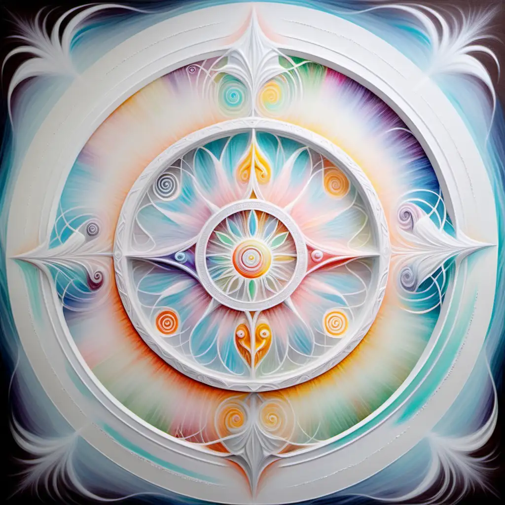 Ethereal Spirit Wheel of Life Arty Painting in Pastel and White Colors