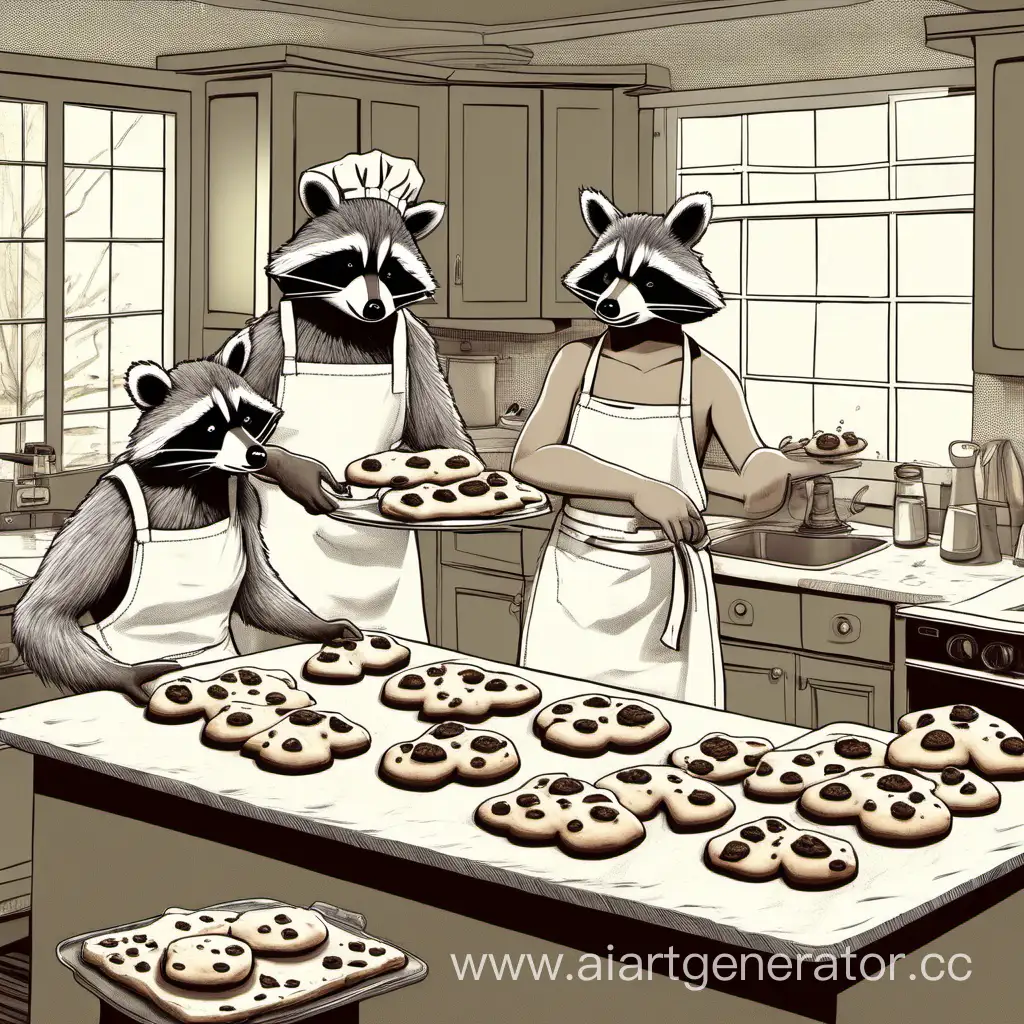 Joyful-Baking-Session-with-ApronClad-Friends-and-a-Curious-Raccoon