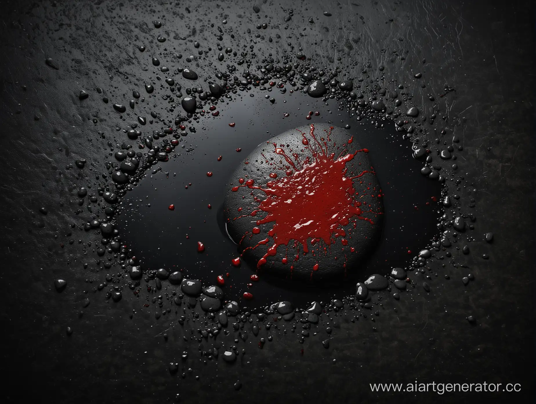 Mysterious-Stone-with-Puddle-of-Blood-on-Dark-Background