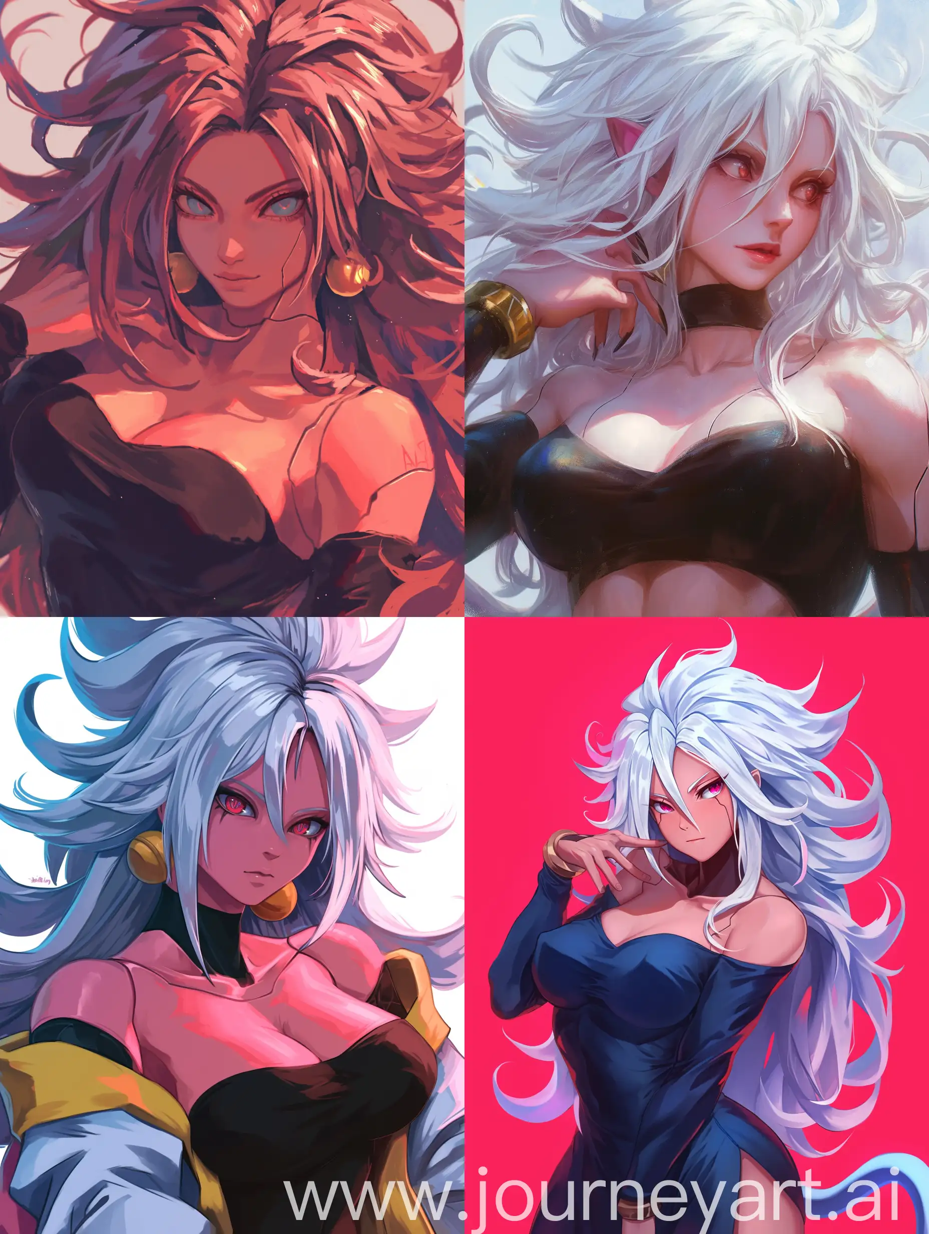 Majin android 21, half body, anime detailed style, realism art, color theory --niji 6