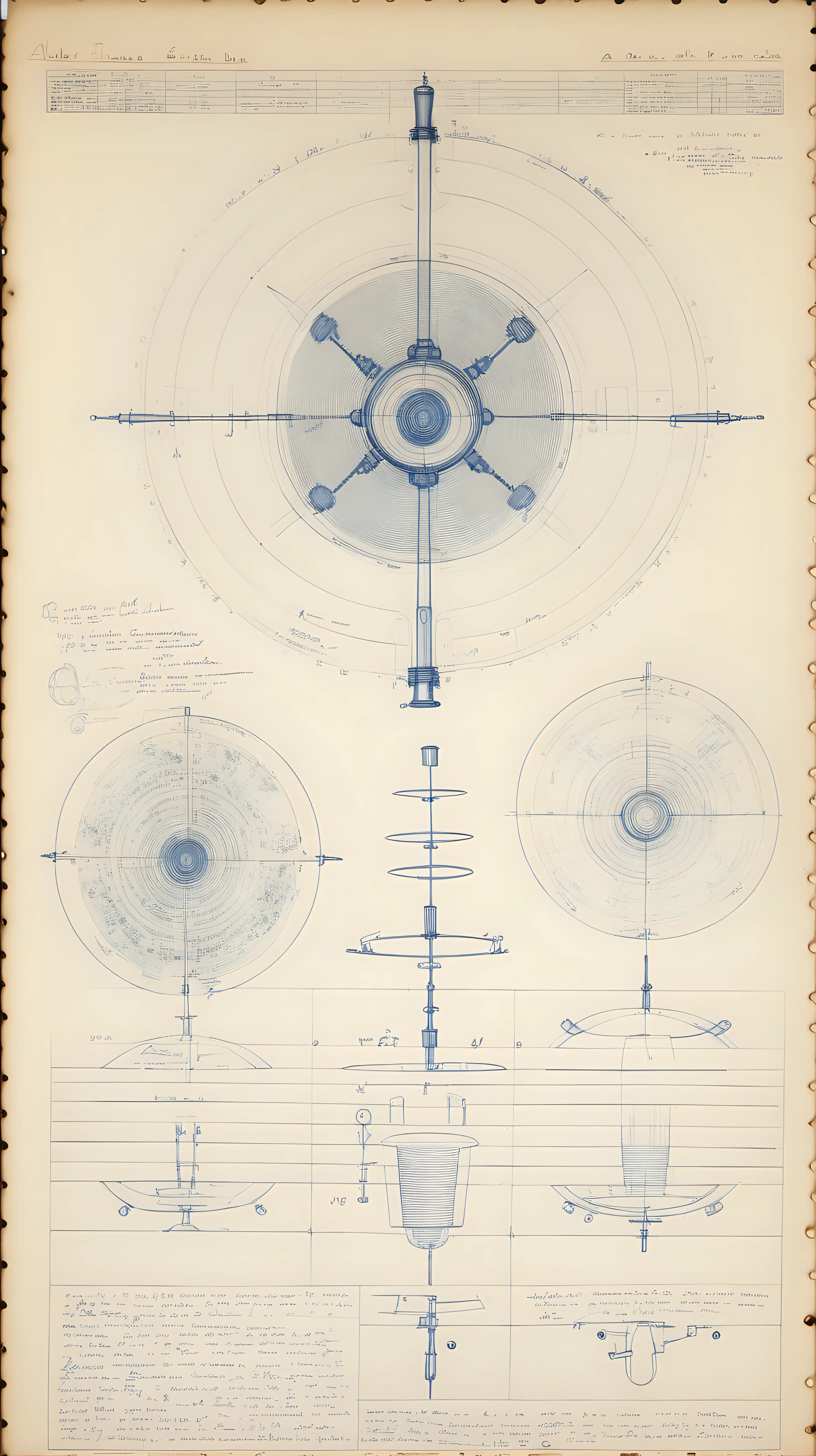 Gedetailleerde blauwprint van een atoombom, met schetsen en notifies van Albert Einstein, 