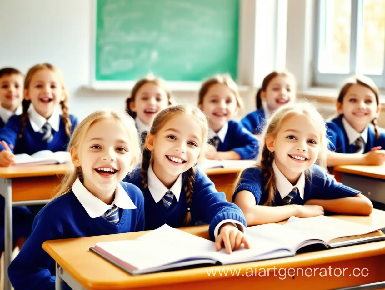 Happy-Children-Sitting-at-Bright-Desks-in-School