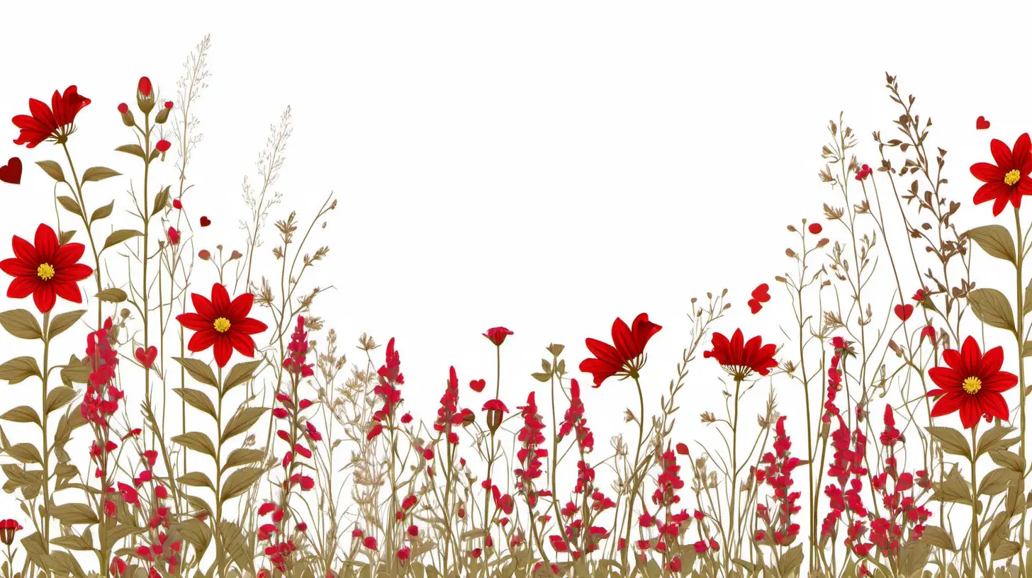 red wildflowers, field,border,clipart, white background,  beautiful --v 5.Valentines 