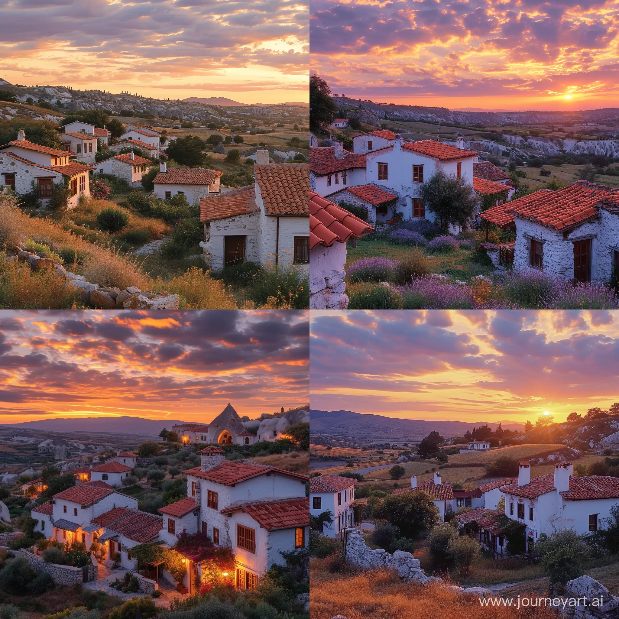 Enchanting-Sunset-over-Traditional-Turkish-Village-in-Cappadocia