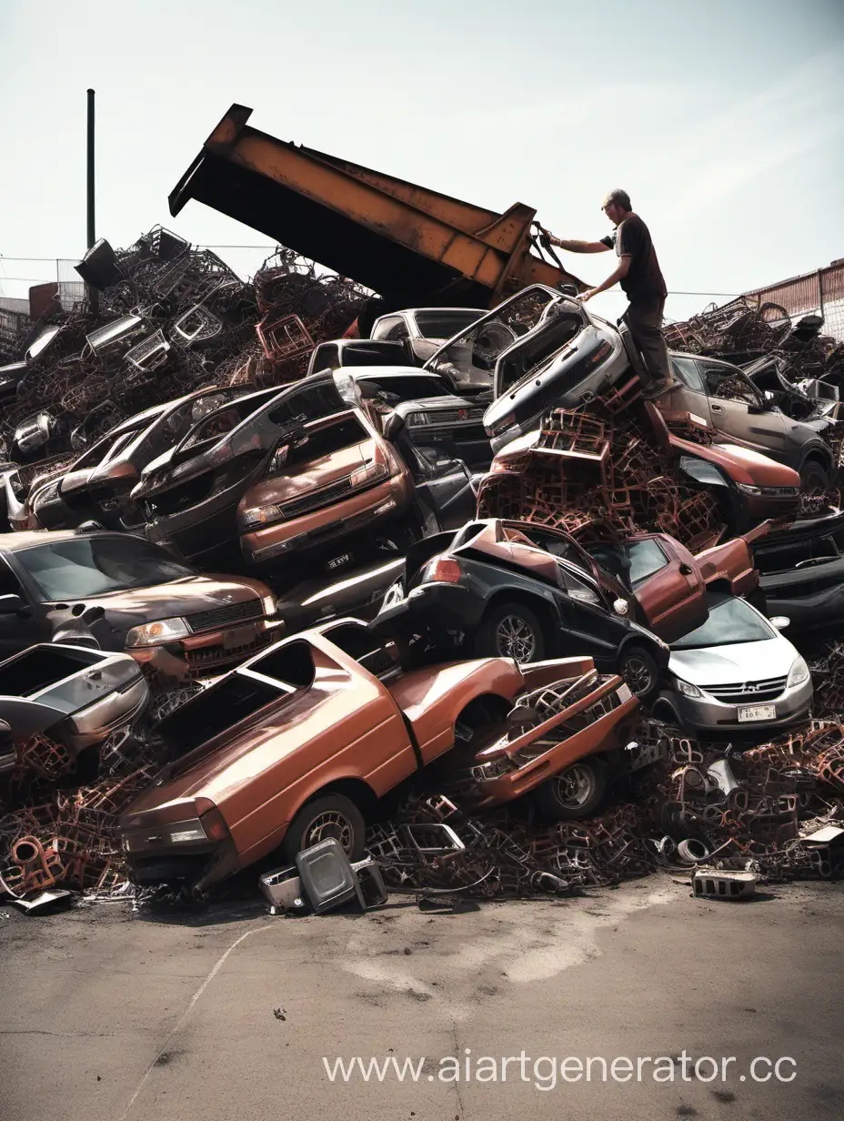 Metal-Recycling-Center-Workers-Sorting-Pile-of-Scrap-Metal
