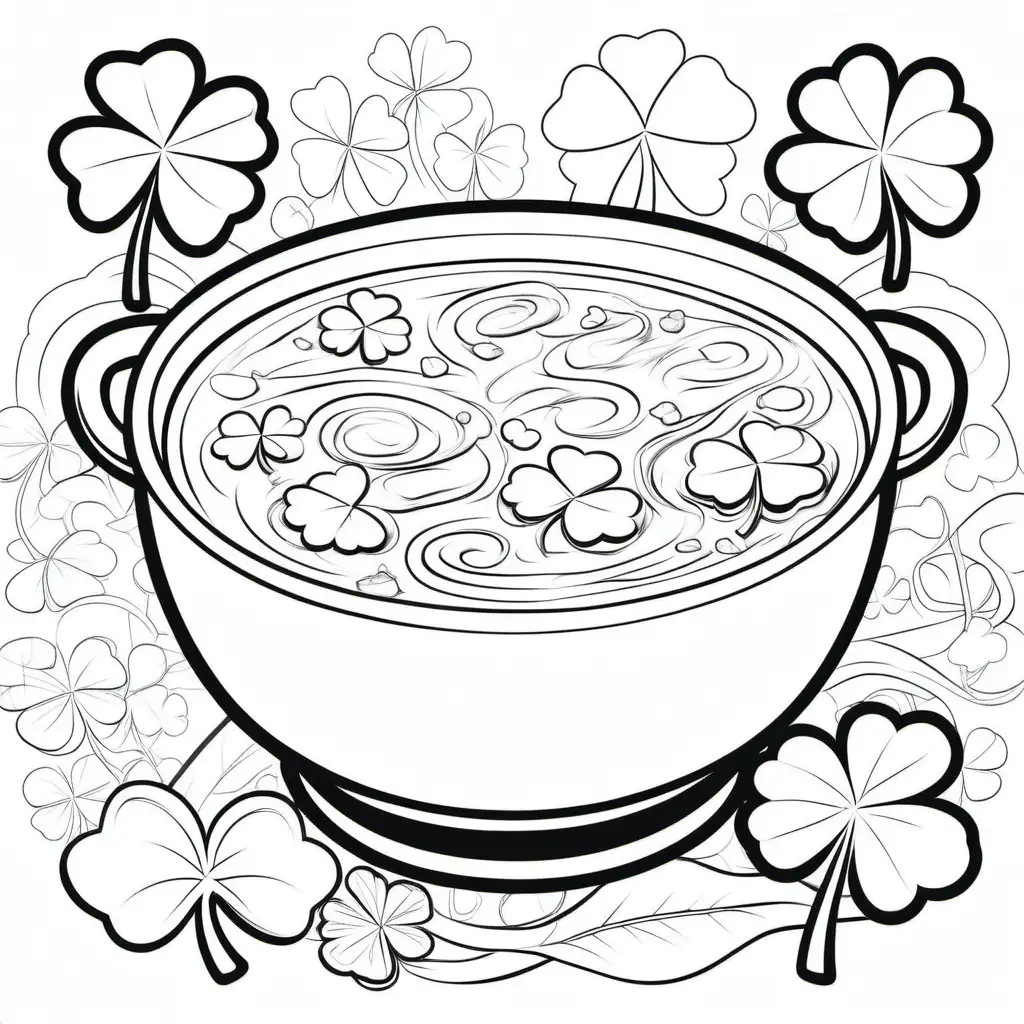 Wholesome Cartoon Coloring Page Fun Four Leaf Clover Soup Adventure for Kids