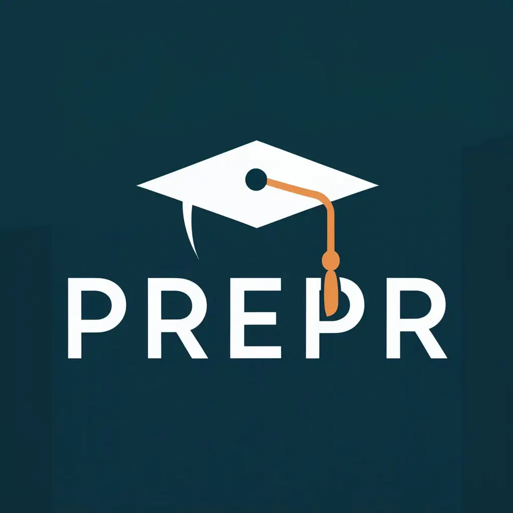 logo, Graduation Cap, with the text "PREPR", typography, be used in Education industry. Make "E" in orange color.