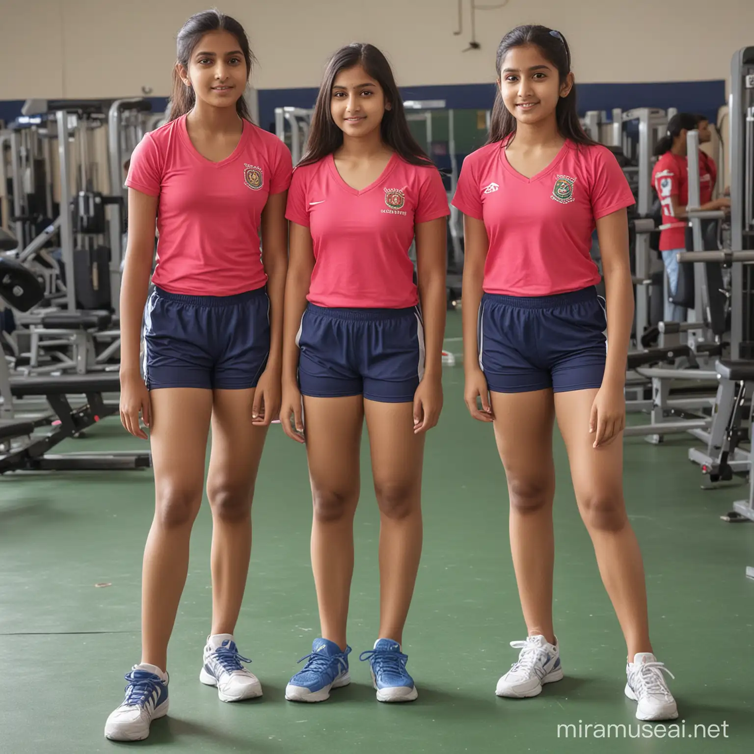 2 indian school girls wearing shorts in gym