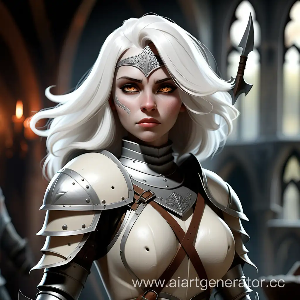 concept art, woman white hair, fantasy medieval, warrior in helmet