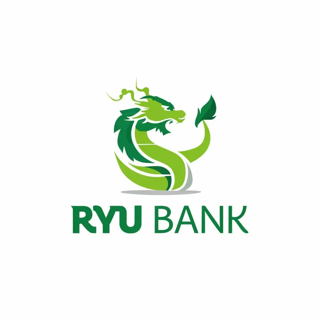 logo, Main symbol is dragon and related to money, main color is green, with the text "Ryu Bank", typography, be used in Finance industry